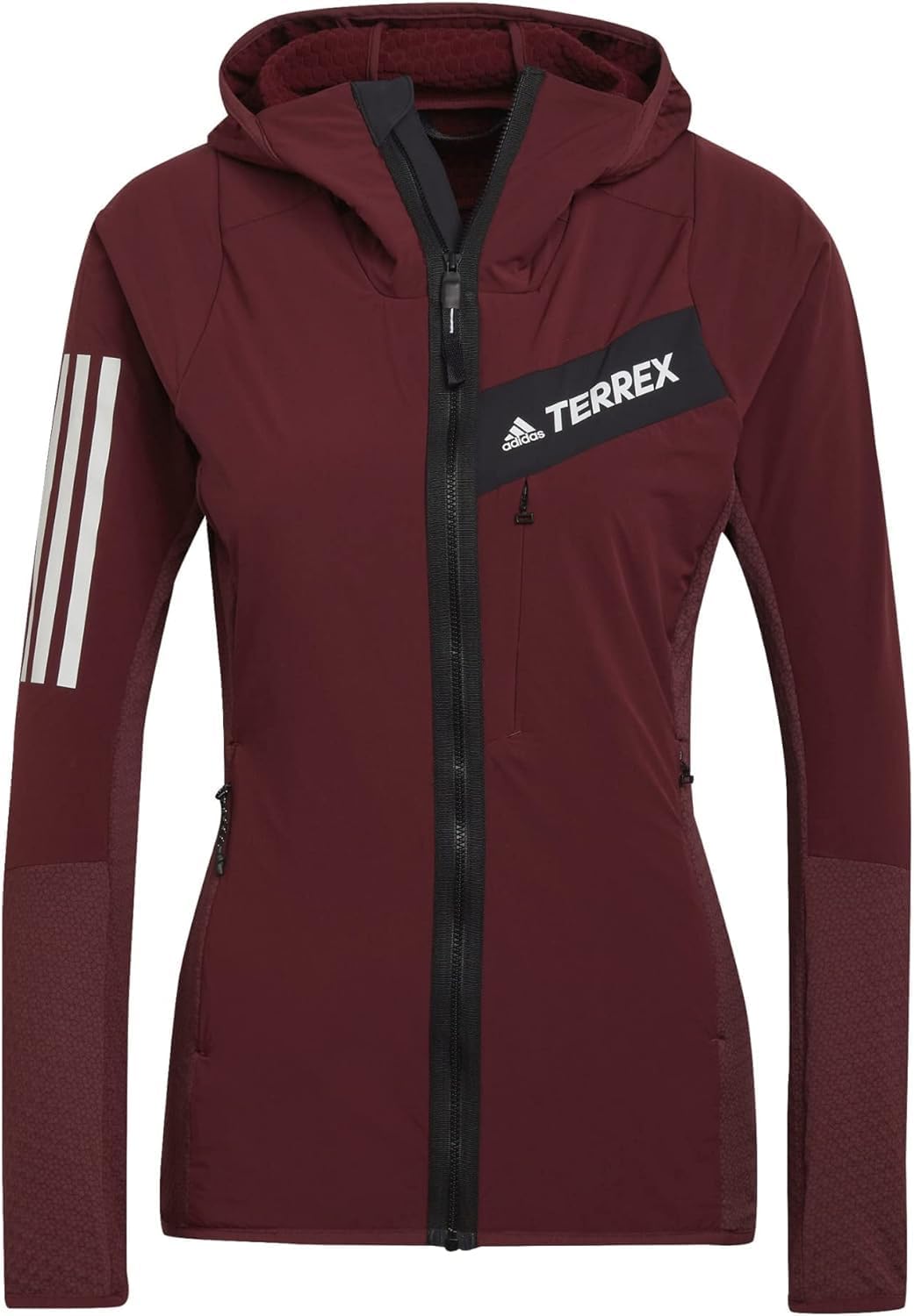 

adidas Женская куртка Terrex Techrock Fleece Wind Hooded с капюшоном из полярного флиса на молнии, цвет ТЕНЕВОЙ КРАСНЫЙ
