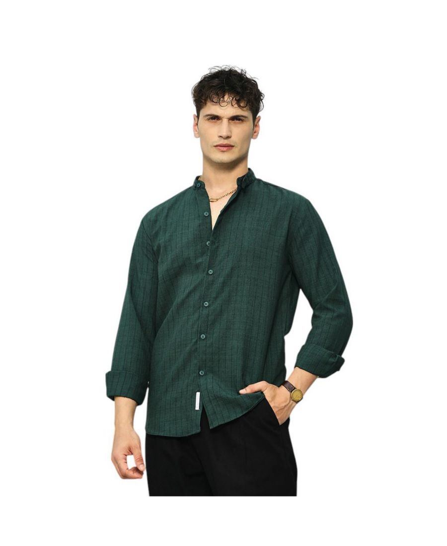 

Мужская рубашка в изумрудно-зеленую полоску с тактильной текстурой Campus Sutra, Green