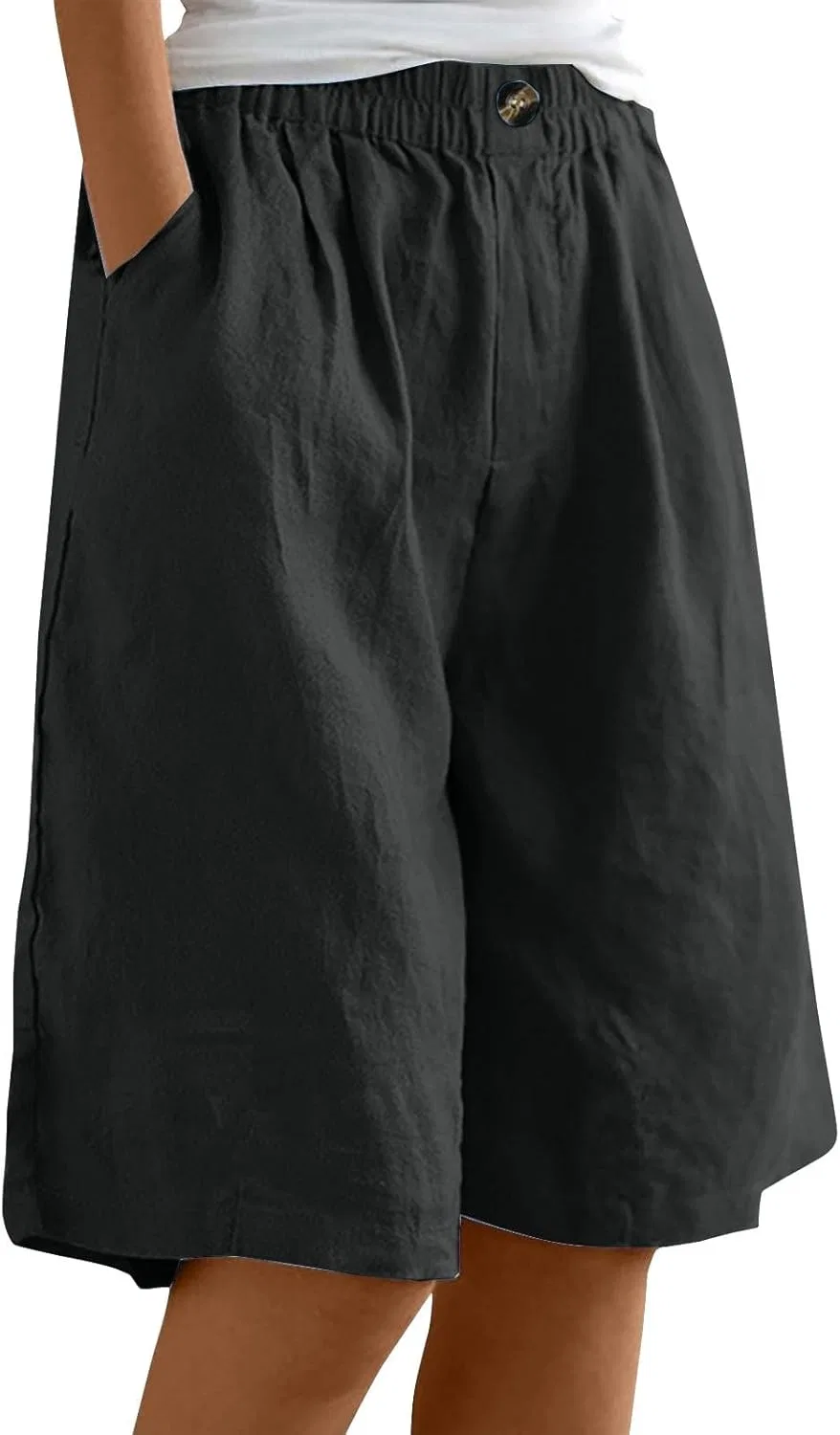 Шорты бермуды женские из льна и хлопка, свободные, широкие, 03-black