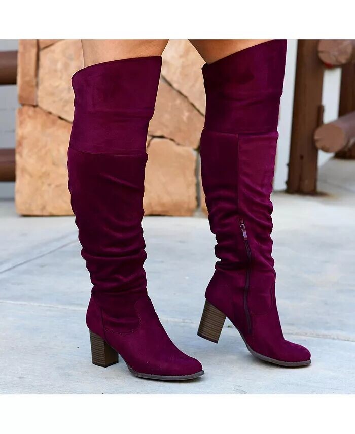 Женские сапоги Kaison Wide Calf Stacked Heel выше колена Journee Collection, фиолетовый — фото 4