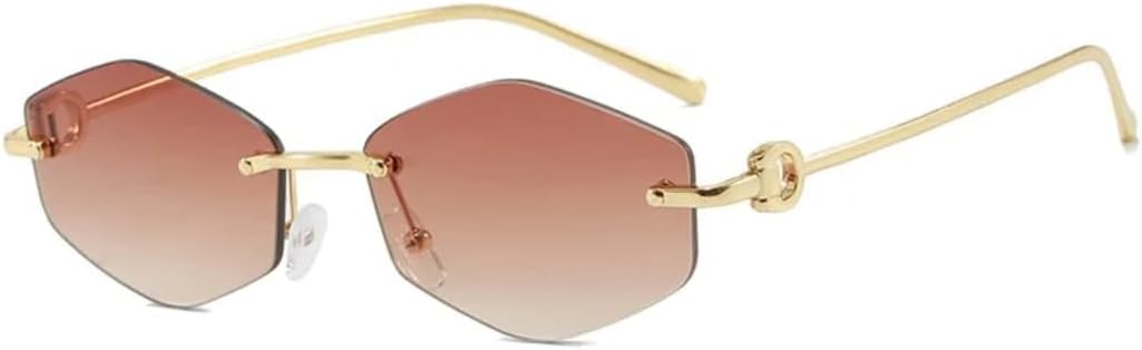 

Солнцезащитные очки для мужчин и женщин - защита UV400 - металлические петли, маленькая оправа, градиентные линзы, для занятий спортом на открытом воздухе и вождения DSVIGF, Golden Brown