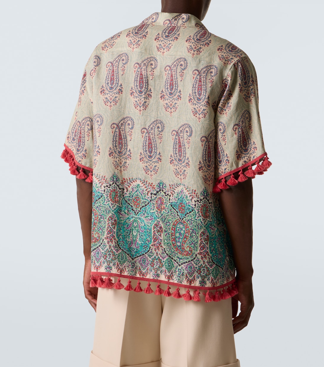 Рубашка для боулинга из льна с узором пейсли Valentino, Avorio — фото 4