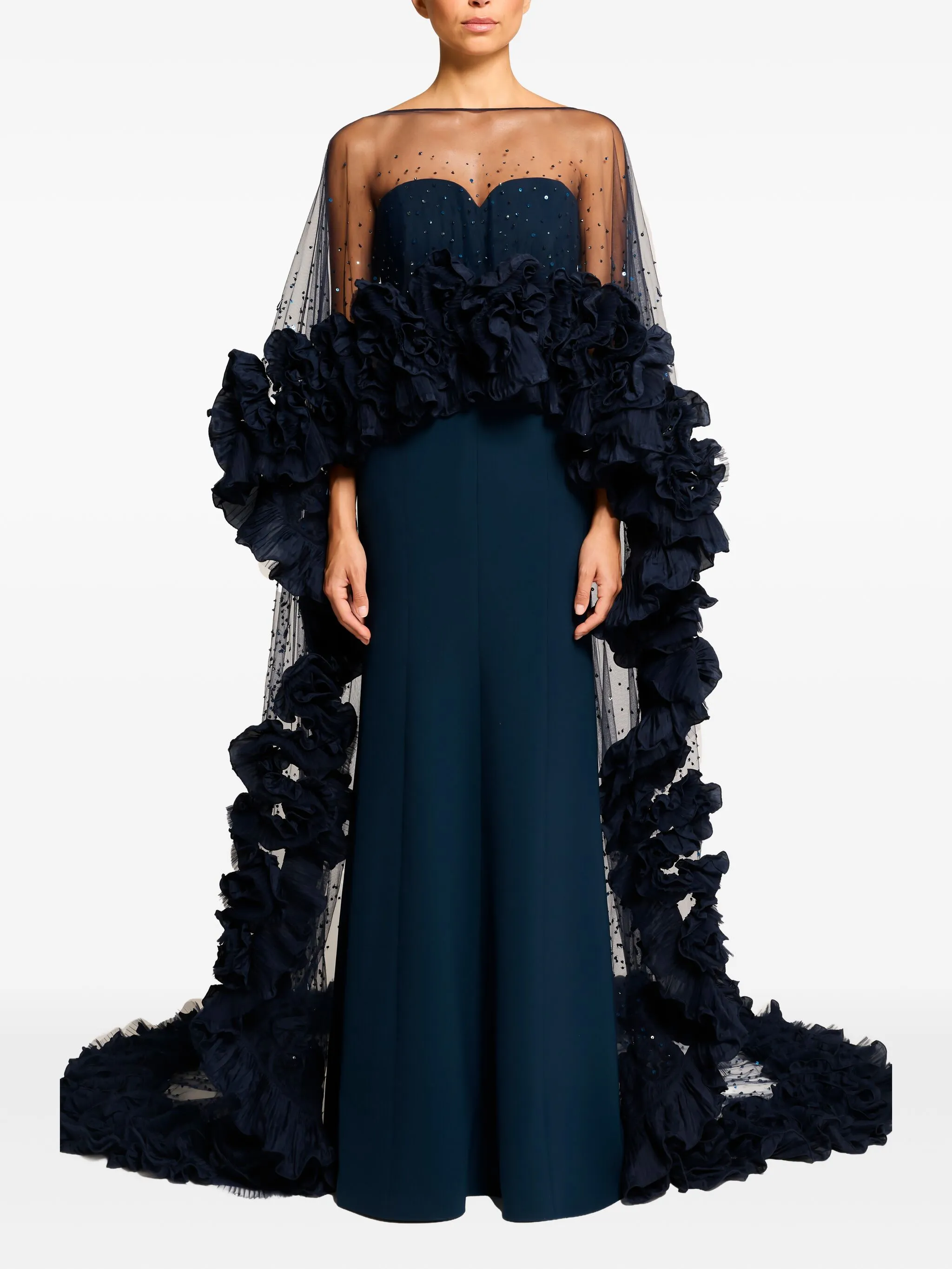 

Платье макси с оборками Jenny Packham, синий