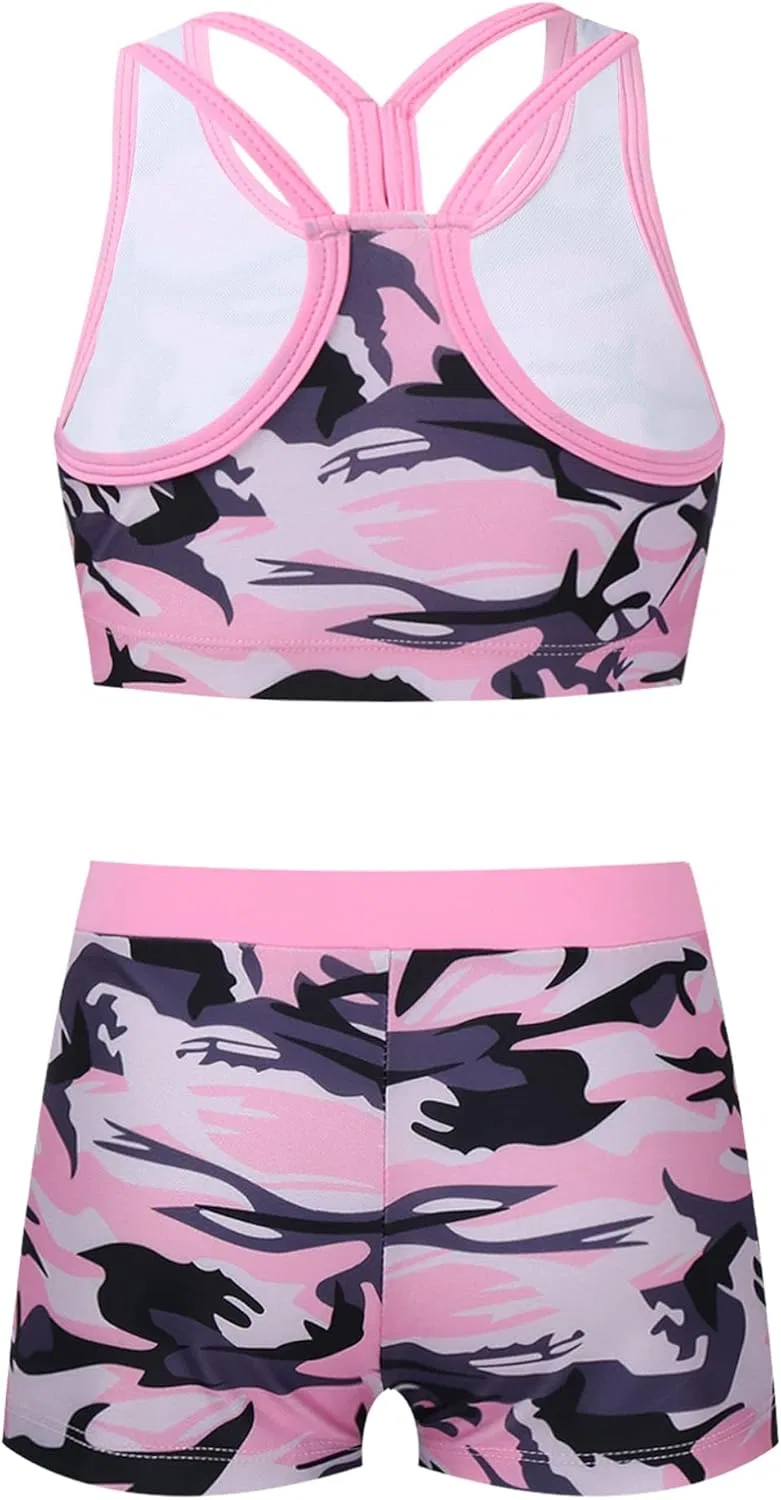 Детский спортивный костюм камуфляж HULIJA топ и шорты, Camouflage-pink — фото 2