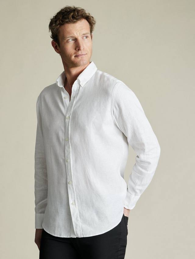 

Льняная рубашка с пуговицами и отложным воротником Slim Fit Charles Tyrwhitt, White