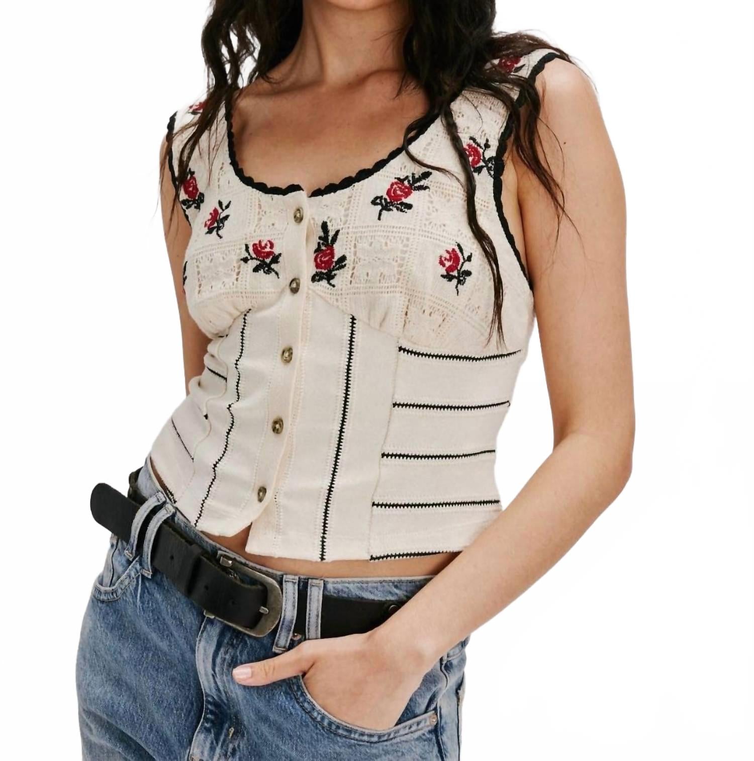 

Free People Вязаный топ «Розовый бутон» цвета слоновой кости