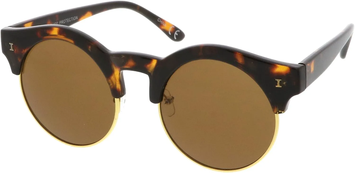 

zeroUV - Современные солнцезащитные очки в полуободковой оправе с металлическим каркасом и круглыми плоскими линзами, диаметр линз 51 мм, Tortoise-gold / Brown