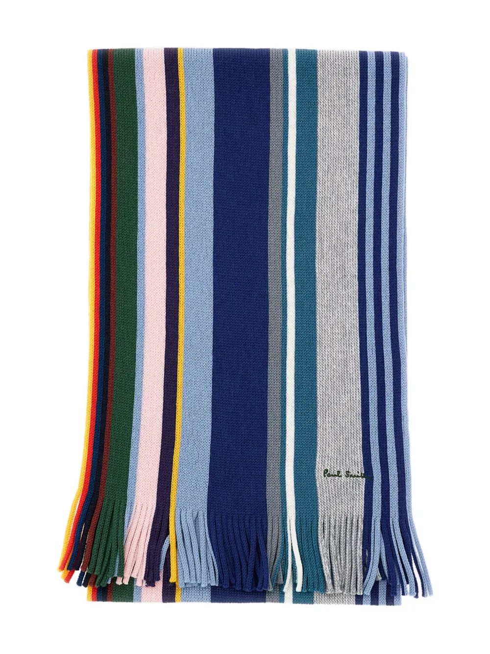 

Шарф с полосатым узором и бахромой по краю Paul Smith, синий