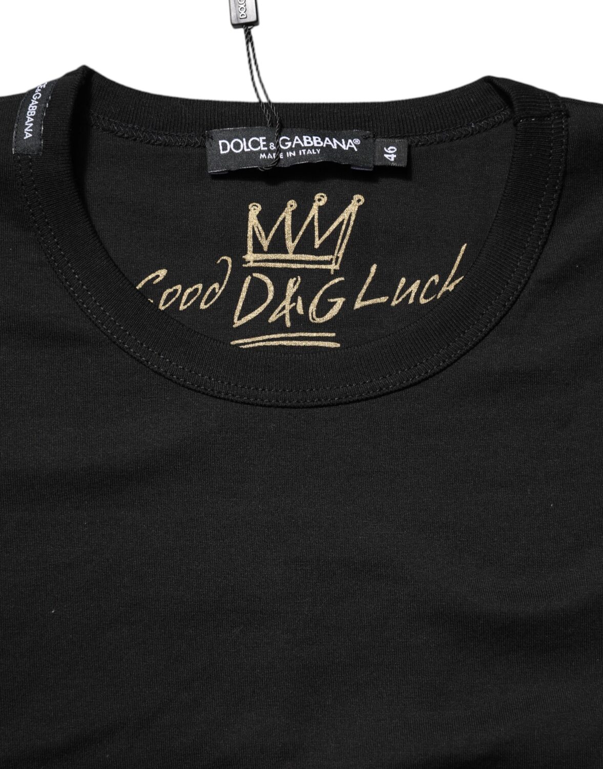 Черная хлопковая футболка с круглым вырезом и надписью «Goodluck» Dolce & Gabbana, черный — фото 3