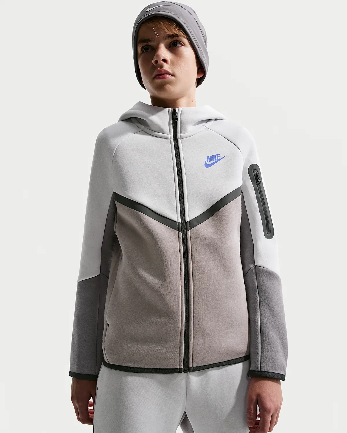 Детская худи Nike Sportswear Tech Fleece на молнии, Photon Dust/College Grey/Pencil Point/Sapphire