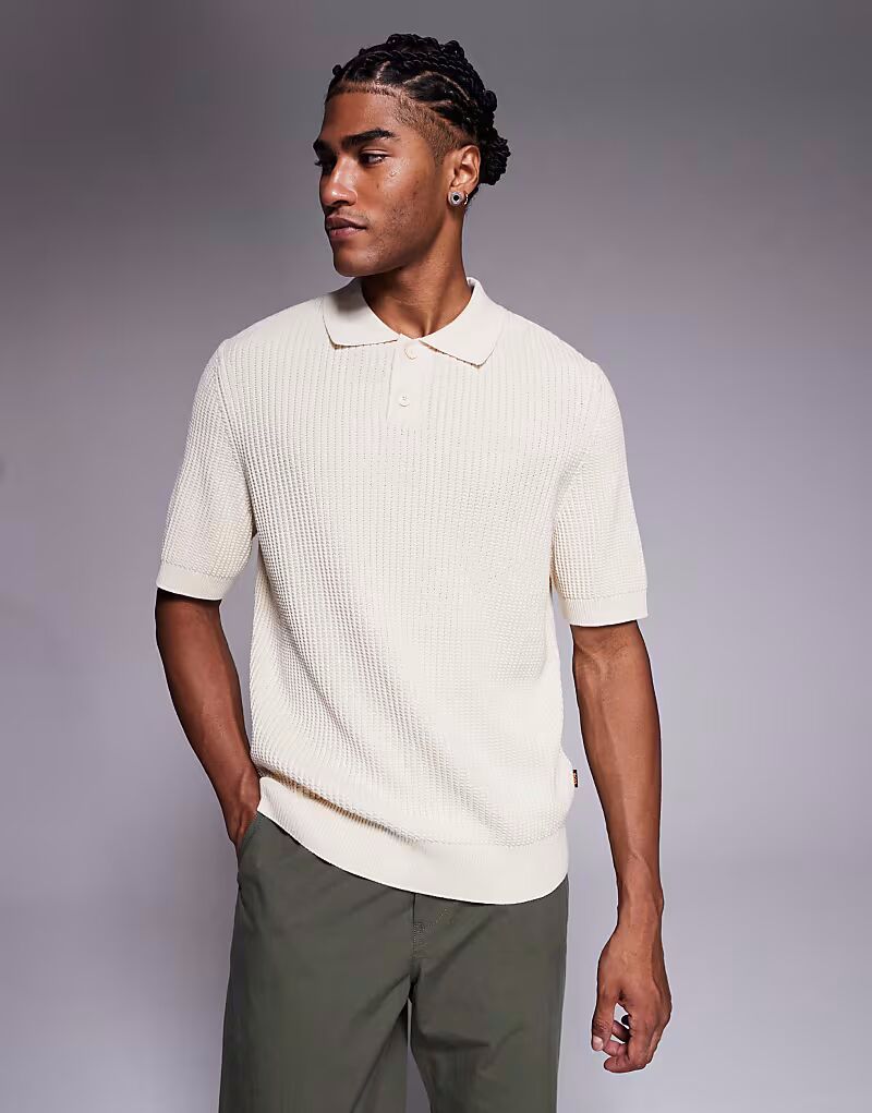 

Вязаное поло кремового цвета Boss Orange, Бежевый, Вязаное поло кремового цвета Boss Orange