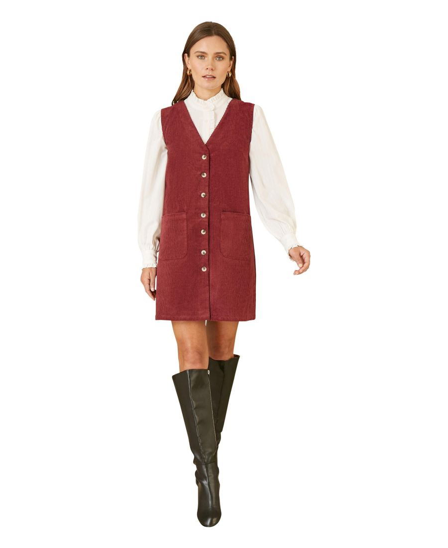 

Женское вельветовое платье-сарафан с V-образным вырезом Yumi, Burgundy