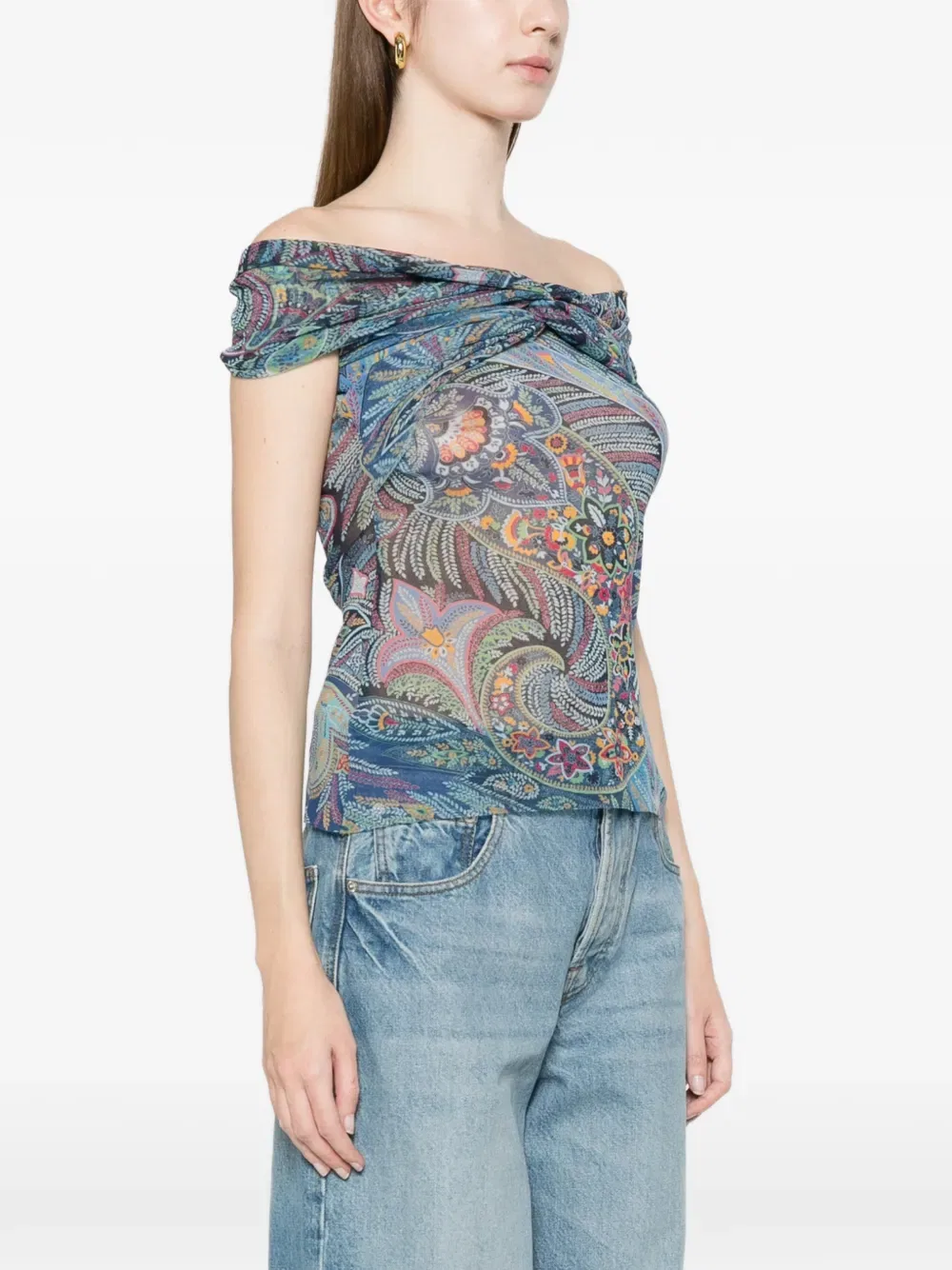 Узорчатый топ Etro, синий — фото 3