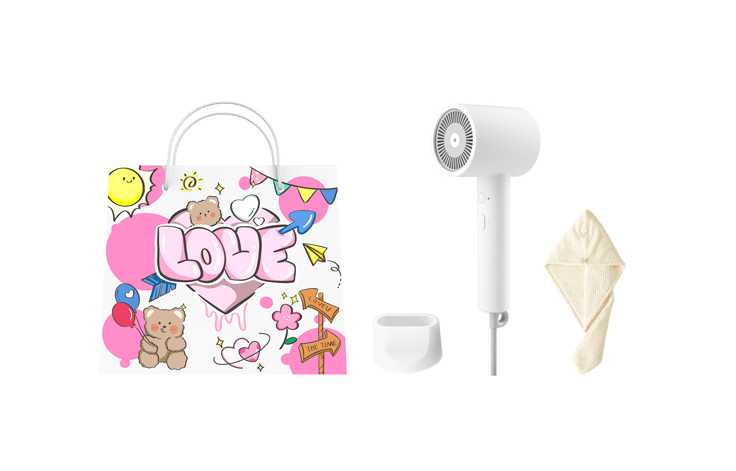 

Фен для волос Mi, Goddess Exclusive Gift (Pink Love Gift Bag + Hair Dryer Cap)