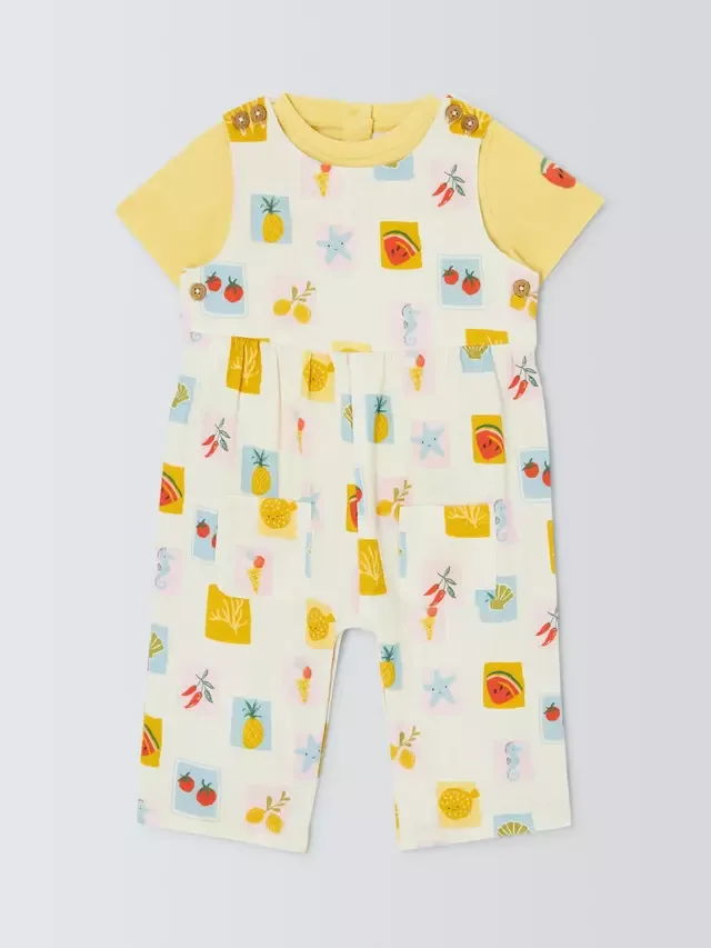 Детский летний комплект Baby Summer Icon: комбинезон и футболка, натуральный цвет John Lewis