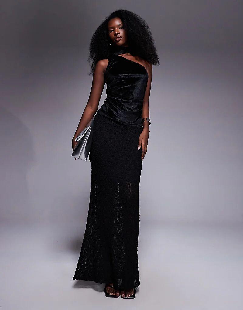 

Бархатный топ на одно плечо с защипом и шарфом ASOS DESIGN, черный