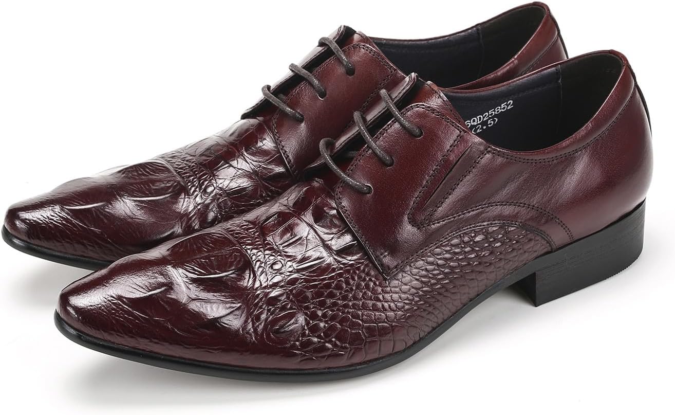 

Мужские туфли-оксфорды Santimon из натуральной кожи - формальные туфли с заостренным носком и шнуровкой, с тиснением под крокодила, для делового стиля и выпускных/свадебных торжеств, красный