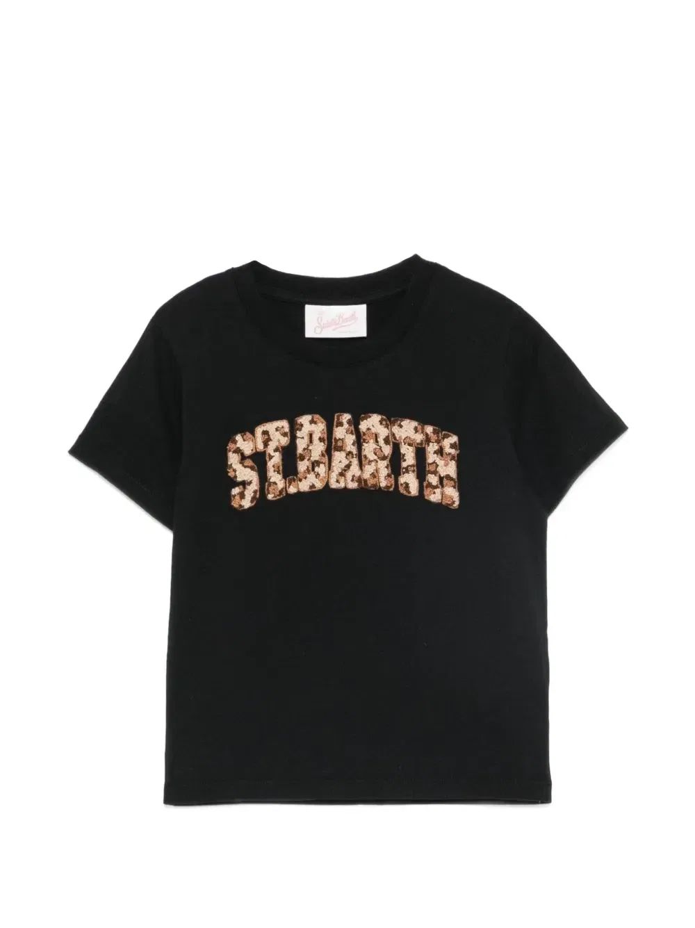 Футболка с нашивкой из синели с леопардовым принтом MC2 Saint Barth Kids, черный