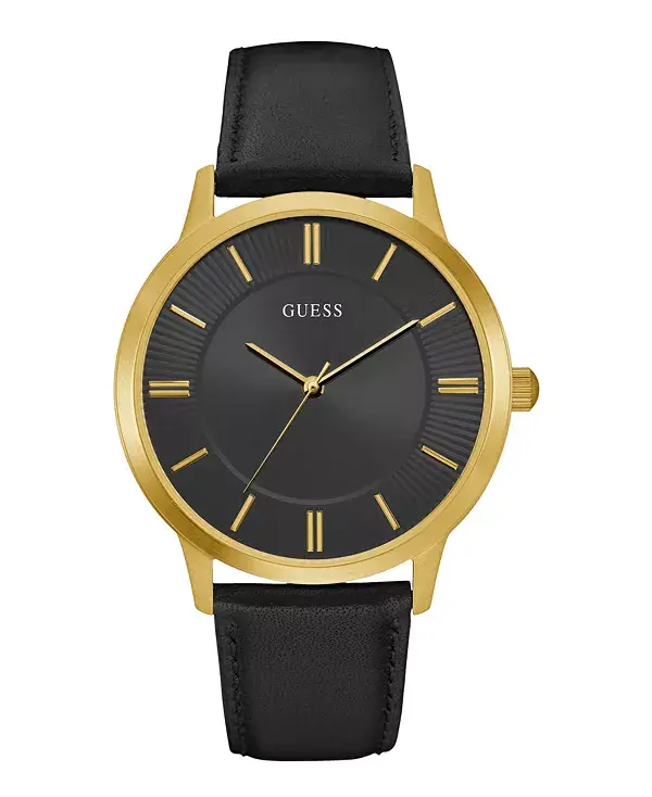

Мужские аналоговые часы с черным кожаным ремешком, 44 мм Guess, black