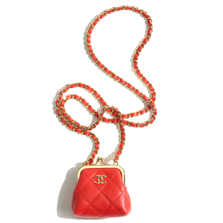

CHANEL Женская красная одноплечевая сумка-клатч через плечо из овчины с золотистым металлом