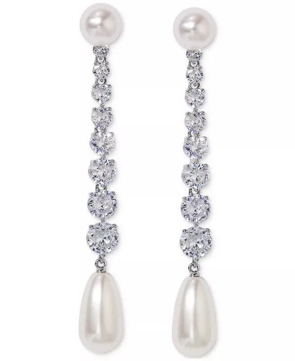 

Серьги-Подвески с серебристыми кубическими цирконами и искусственным жемчугом, эксклюзивно в Macy's Eliot Danori, rhodium