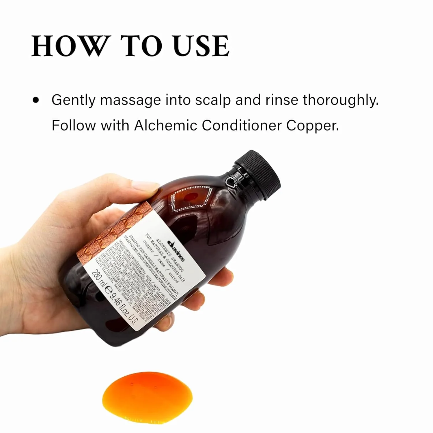 Davines Alchemic шампунь, усилитель цвета для натуральных и окрашенных волос - безопасная формула с чистыми пигментами для осветления, усиления и защиты 6 ярких оттенков, Copper — фото 4