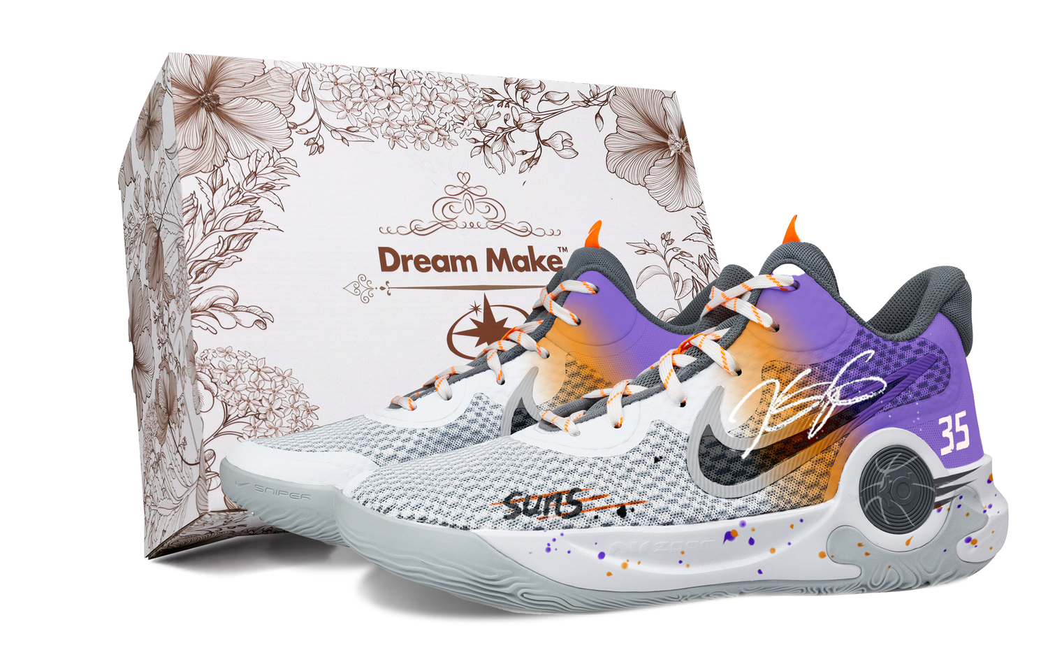 

Nike Кроссовки баскетбольные KD Trey 5 IX унисекс мидтоп бело-оранжево-серо-фиолетовые, цвет Orange Purple