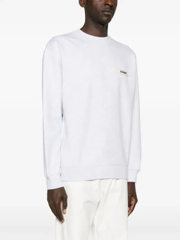Хлопковая толстовка с нашивкой и логотипом Jacquemus, серый — фото 3