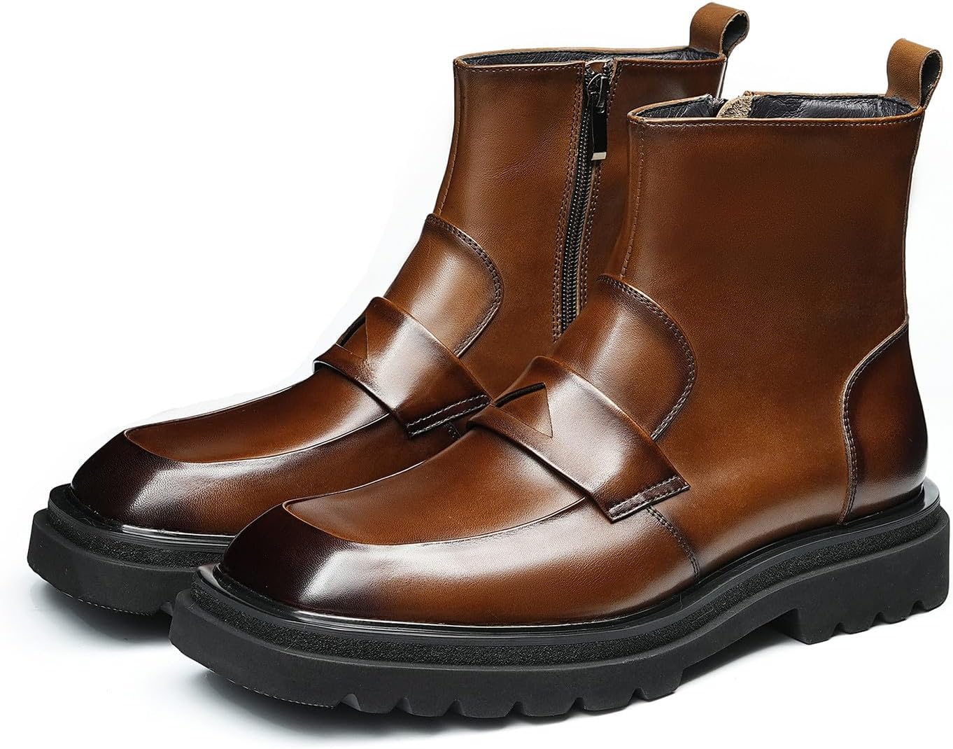 

Мужские ботинки Chelsea Santimon из натуральной кожи - модные вечерние повседневные ботинки с боковой молнией, квадратным носком и массивной резиновой подошвой для работы, вечеринок и свадебных мероприятий, коричневый