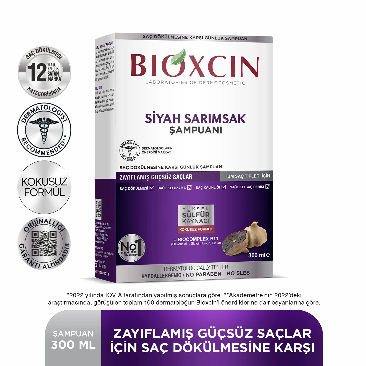 Шампунь Bioxcin Black Garlic, 300 мл, укрепляющий, против выпадения волос Bioxcin — фото 3
