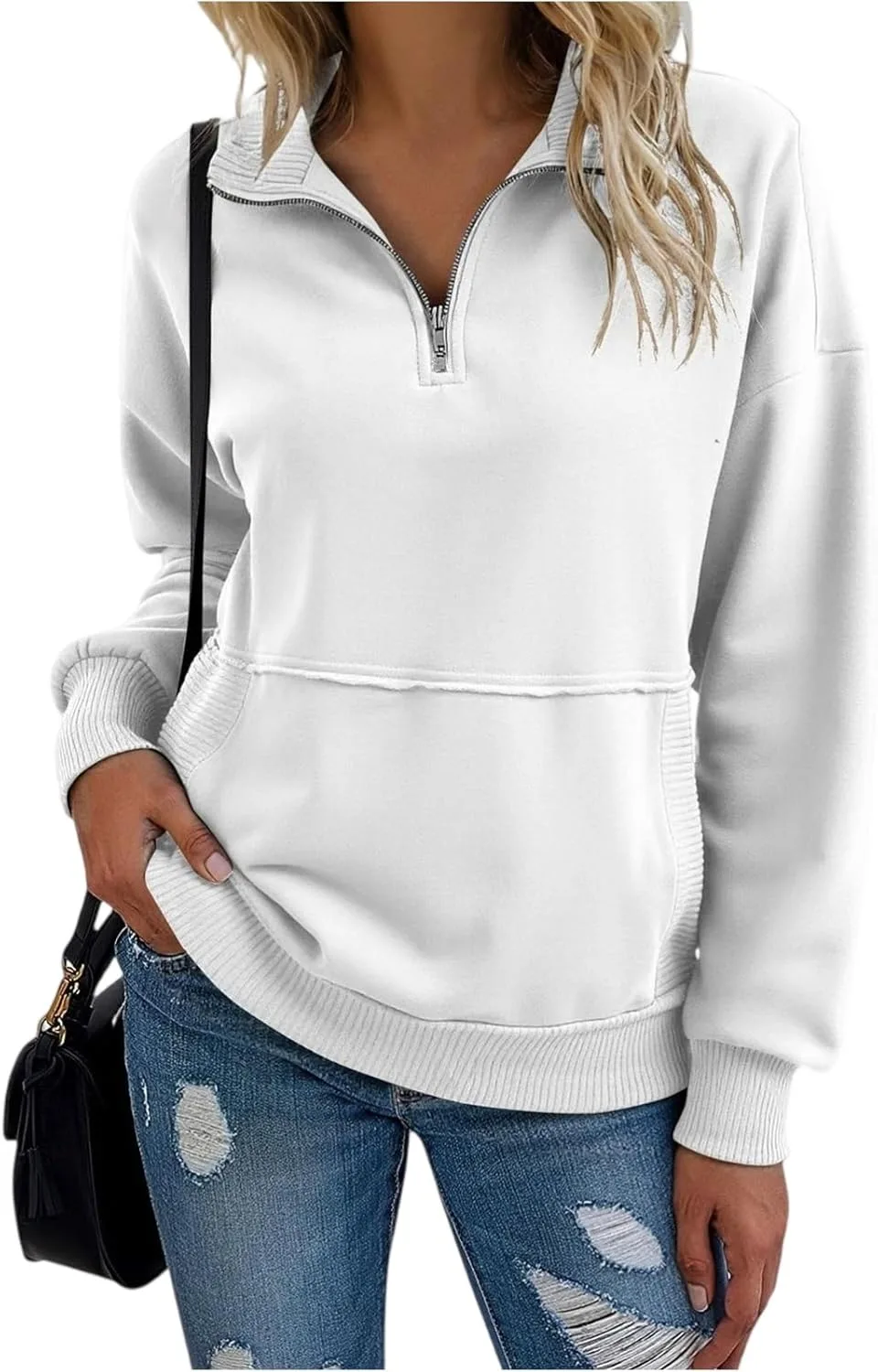 

Кроп-толстовка Quarter Zip для женщин, флисовая, оверсайз, с карманами