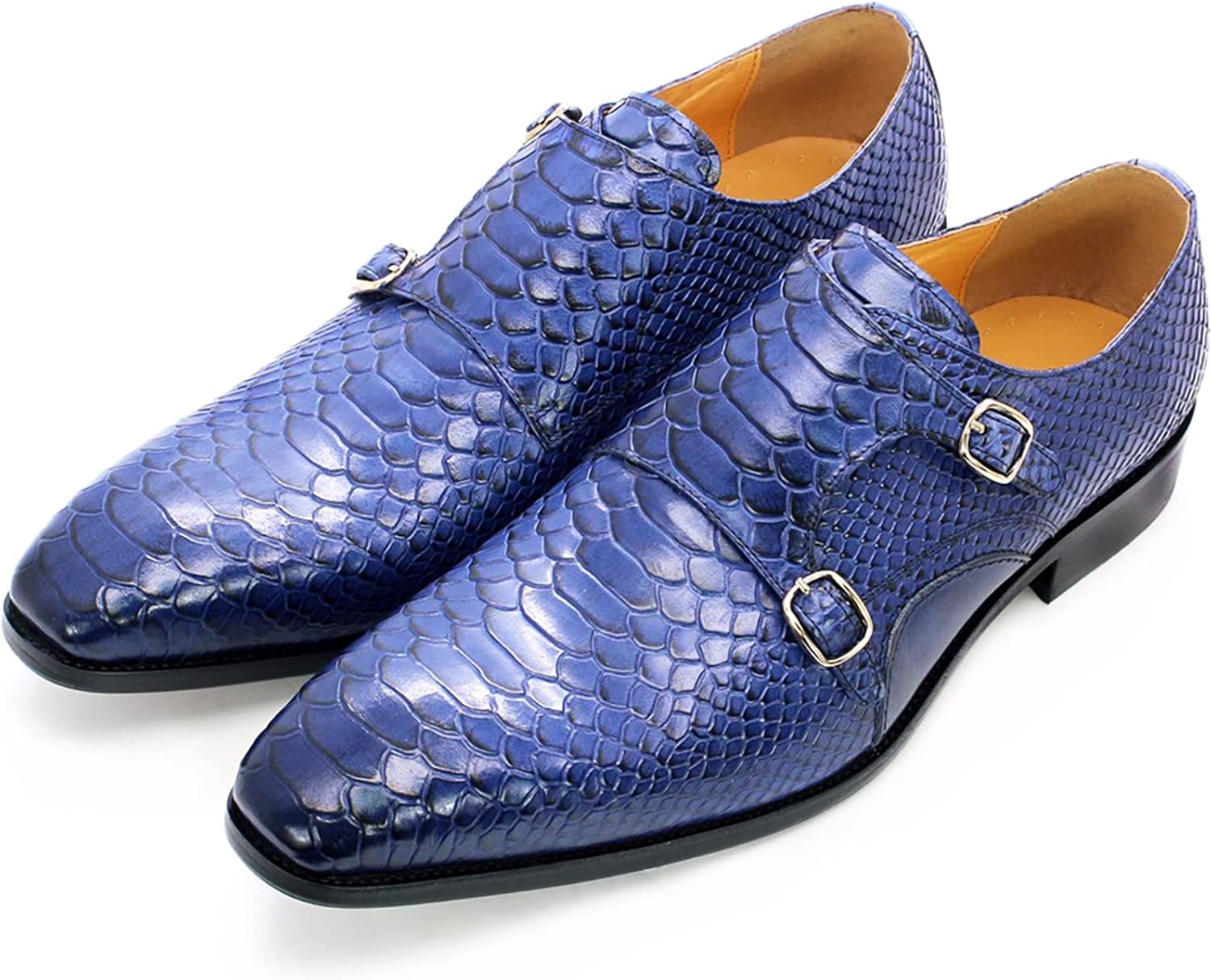 

Мужские туфли-мокасины с двойной пряжкой, из натуральной кожи, для вечернего ношения, слипоны, свадьба, повседневные, официальные, синие, размер 44 Generic