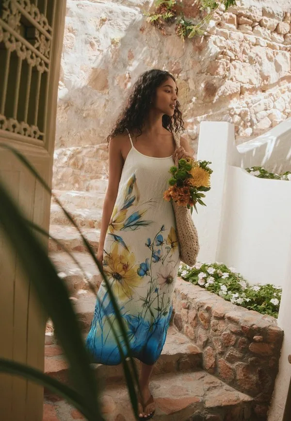 Укороченное миди-платье-комбинация для лета, повседневное платье Next, Placement Floral Print — фото 4