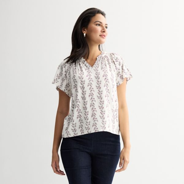 

Укороченный топ с регланом и сборками Croft & Barrow, цвет cream ivy stripe