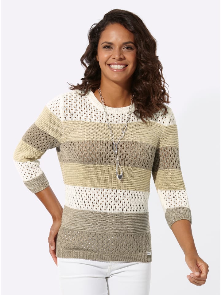 

Ажурный свитер в полоску цвета кунжута и экрю WITT WEIDEN