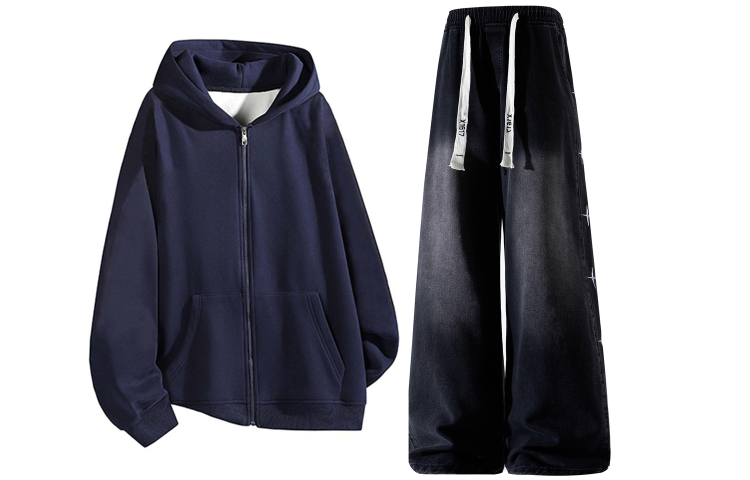 

Толстовка Casual Sportswear утепленная с капюшоном унисекс X1617, темно-синий sweatshirt+черный jeans