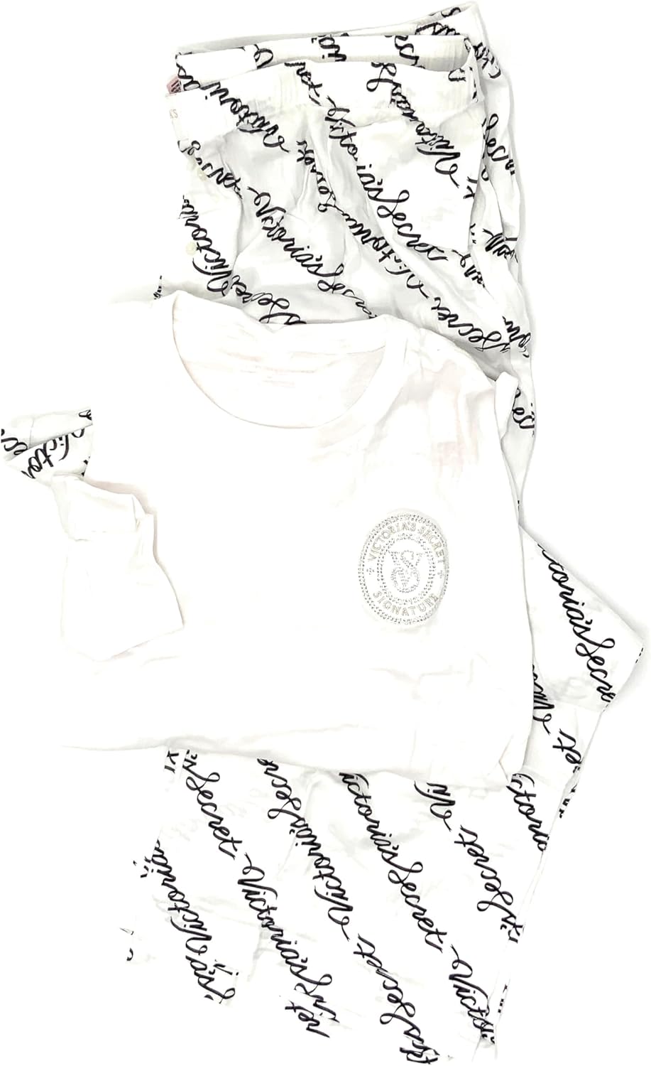 

Victoria's Secret Фланелевый сет из длинной футболки и пижамных штанов, White/Black