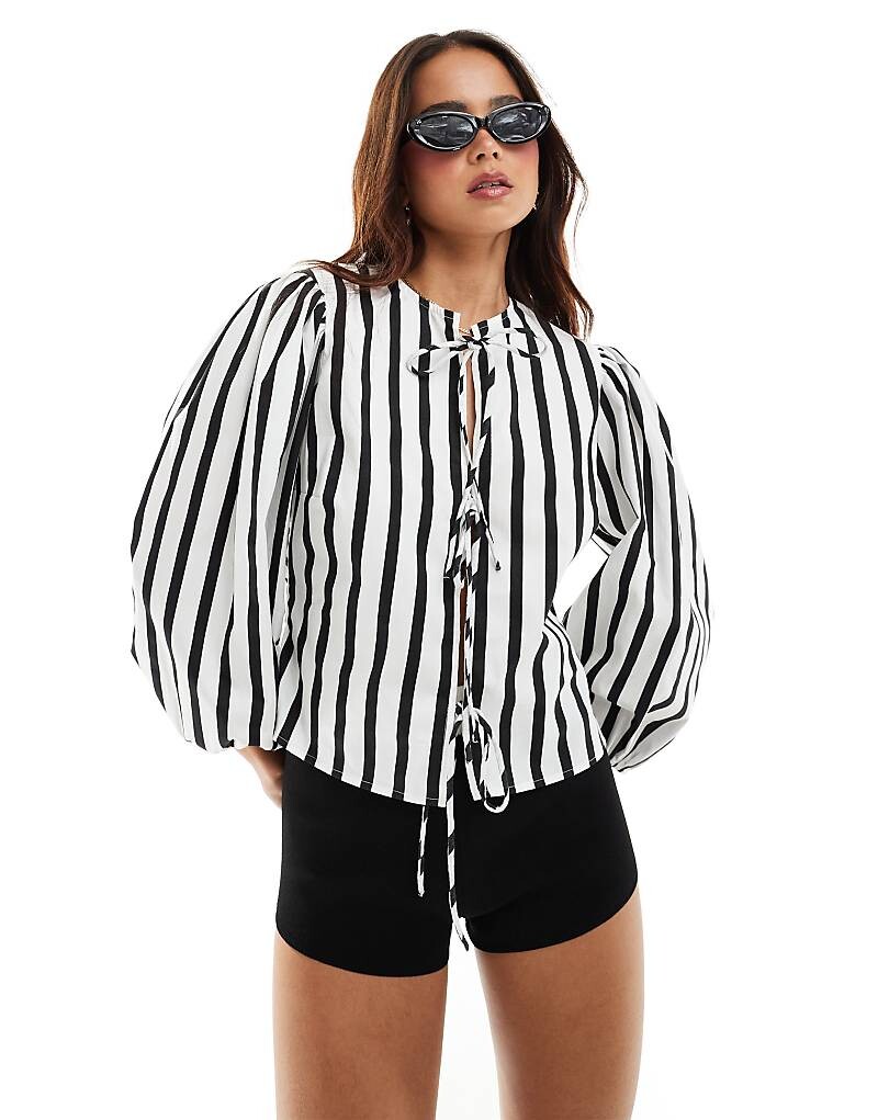 

ASOS DESIGN – Хлопковый топ с длинными рукавами, полосками и завязками