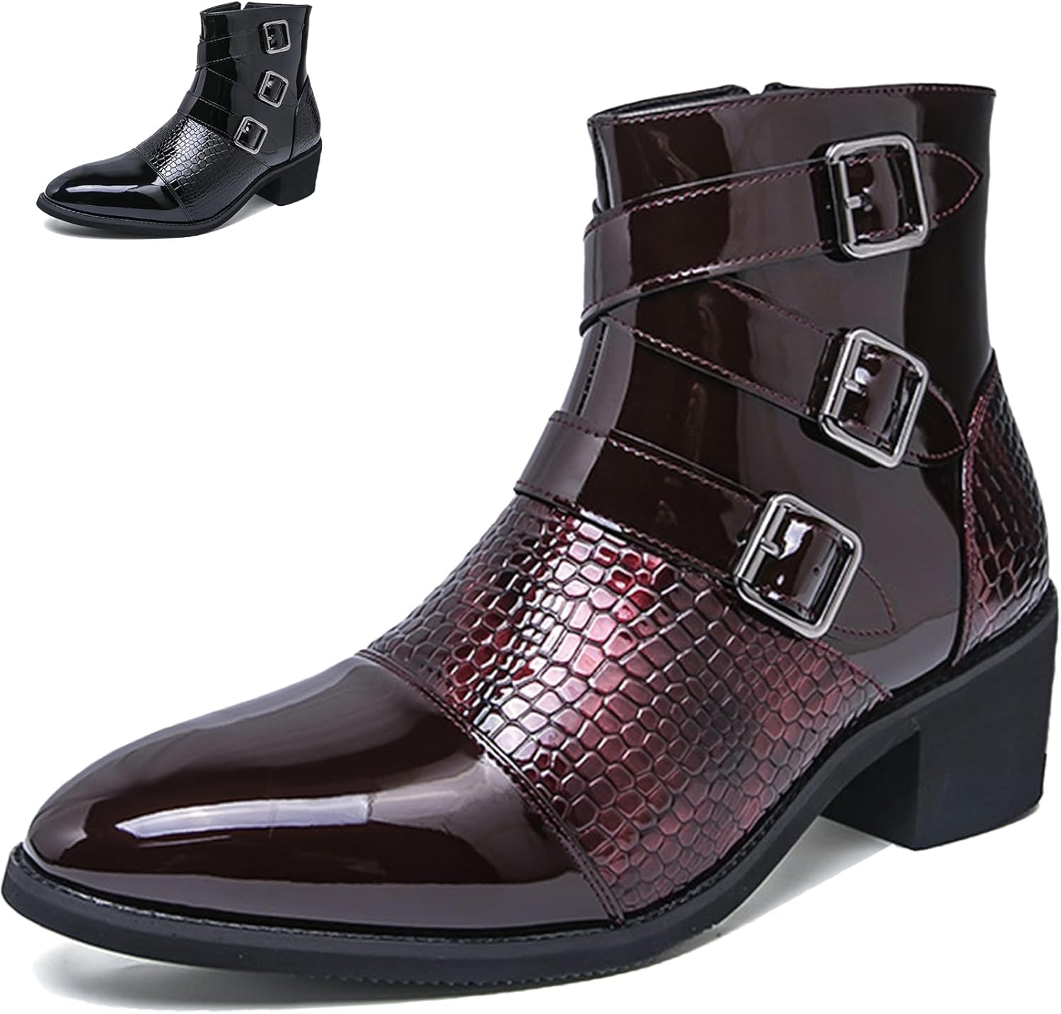 

Мужские кожаные ботинки челси с массивным каблуком и боковой молнией Adkgbe, красный