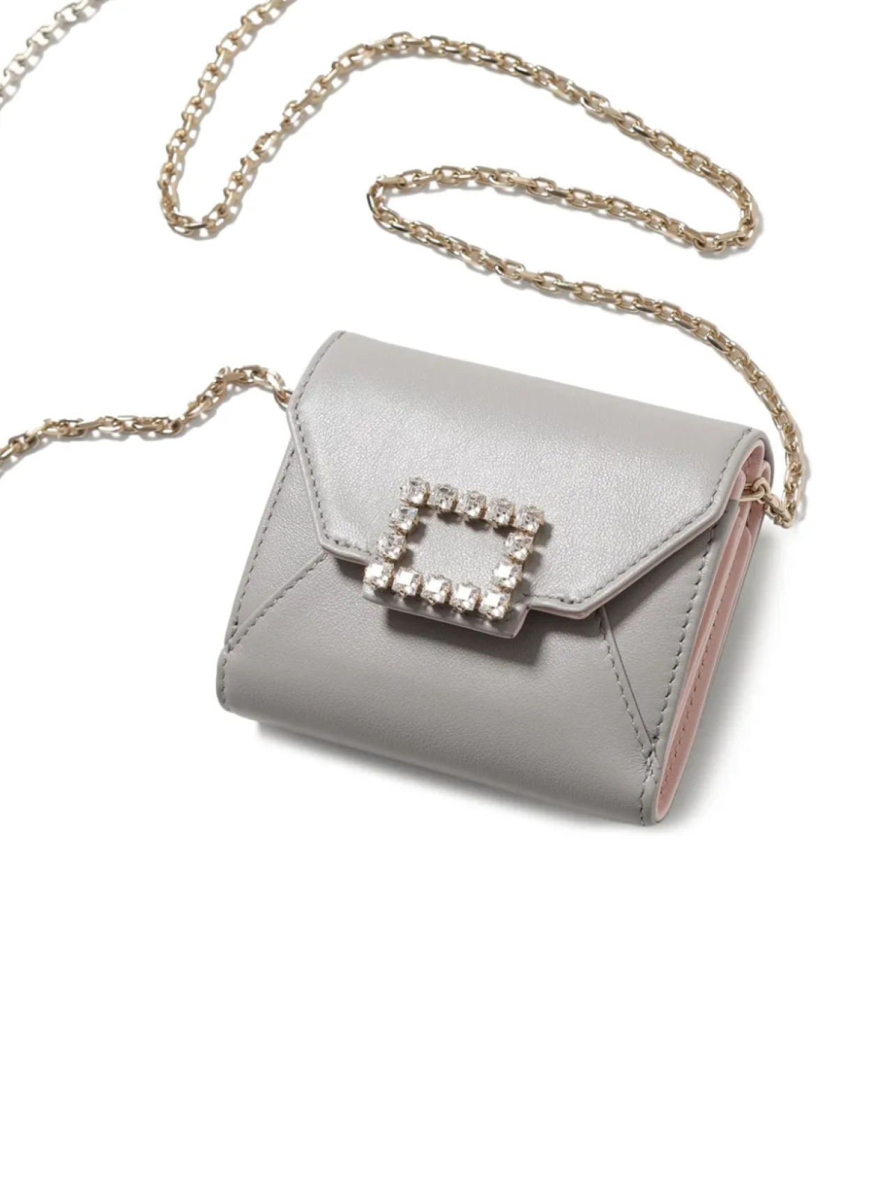 

Кошелек на цепочке, украшенный драгоценными камнями Roger Vivier, серебряный