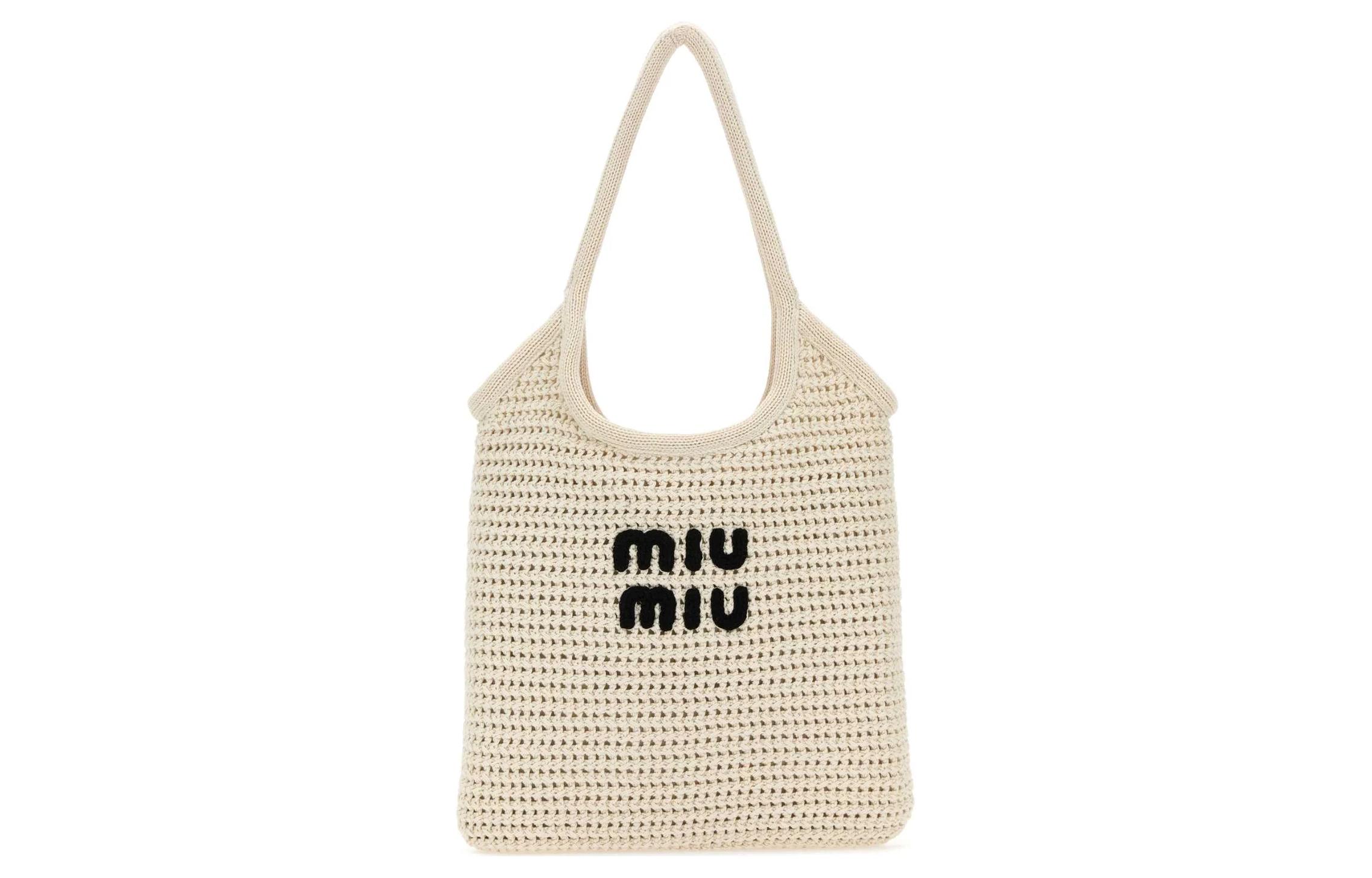MIU MIU Хлопковая женская сумка через плечо одного плеча экрю — фото 2