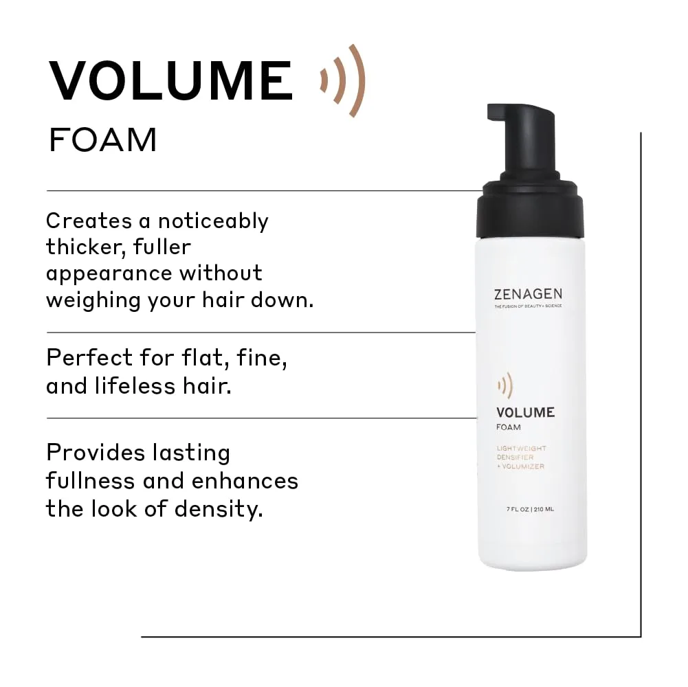 ZENAGEN Volume Foam - легкий уплотнитель и плоймер для объема, увеличивает объем и густоту волос, обеспечивает легкую фиксацию, питает и укрепляет, нежирная формула на растительной основе, веган, для всех типов волос 207 мл — фото 2