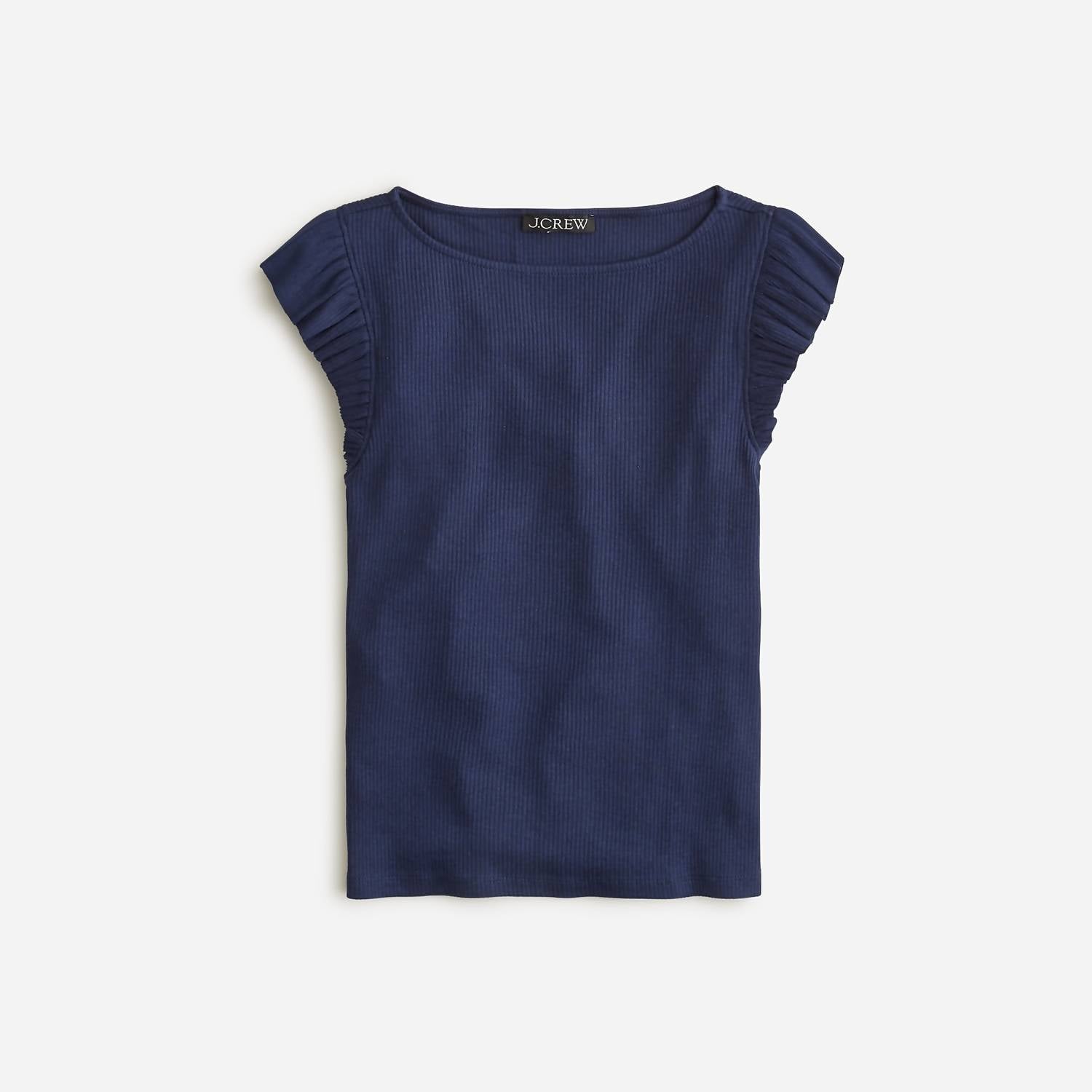 

Винтажная майка-лодочка с оборками в рубчик темно-синего цвета J.Crew