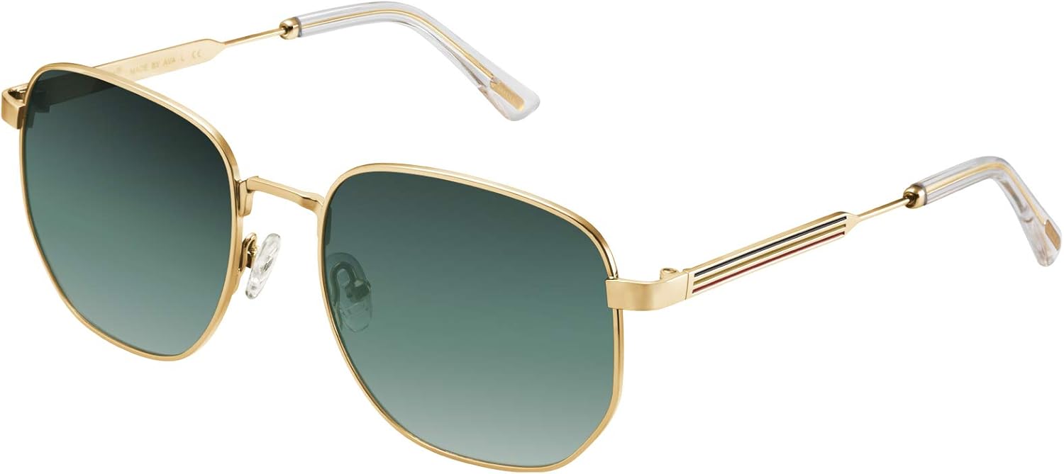 

Женские поляризованные солнцезащитные очки AVAWAY в золотистой металлической оправе с защитой от УФ-излучения, категория 3, квадратная форма, 02: Gradient Green Lens & Clear and Gold Arm