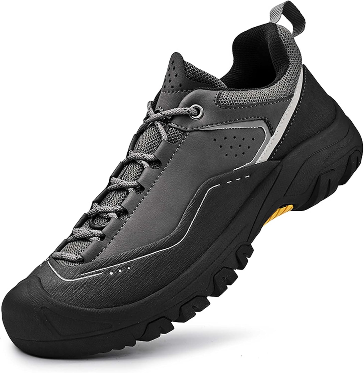 

Мужские спортивные походные кроссовки водонепроницаемые для улицы, противоскользящие, для трейлового бега, кожаные с шнуровкой, для ходьбы, работы, путешествий, приключений и альпинизма Generic, серый