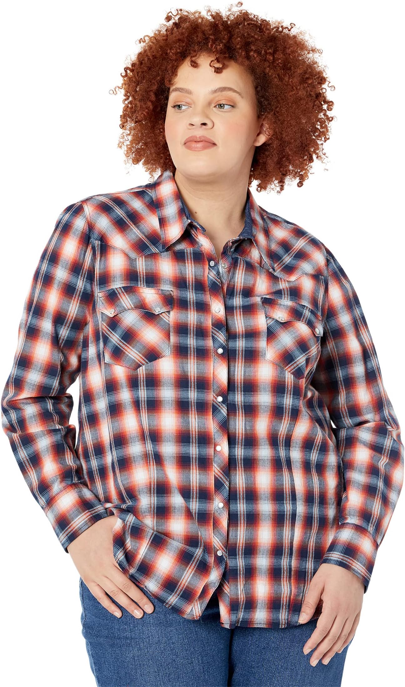 

Рубашка Roper Plus Size Blue Ombre Dobby Plaid Western Blouse w/ Snaps, синий