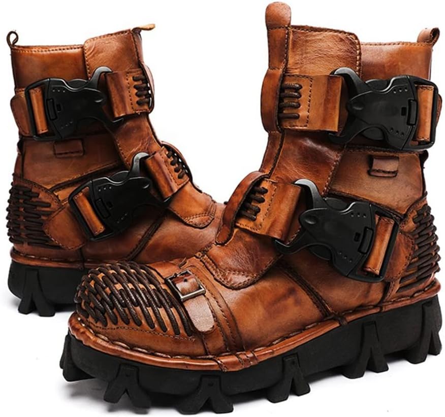 

Мужские кожаные ботинки в винтажном стиле, тактические военные походные ботинки на шнуровке, модные кожаные ботинки средней высоты Hfuhlk, коричневый