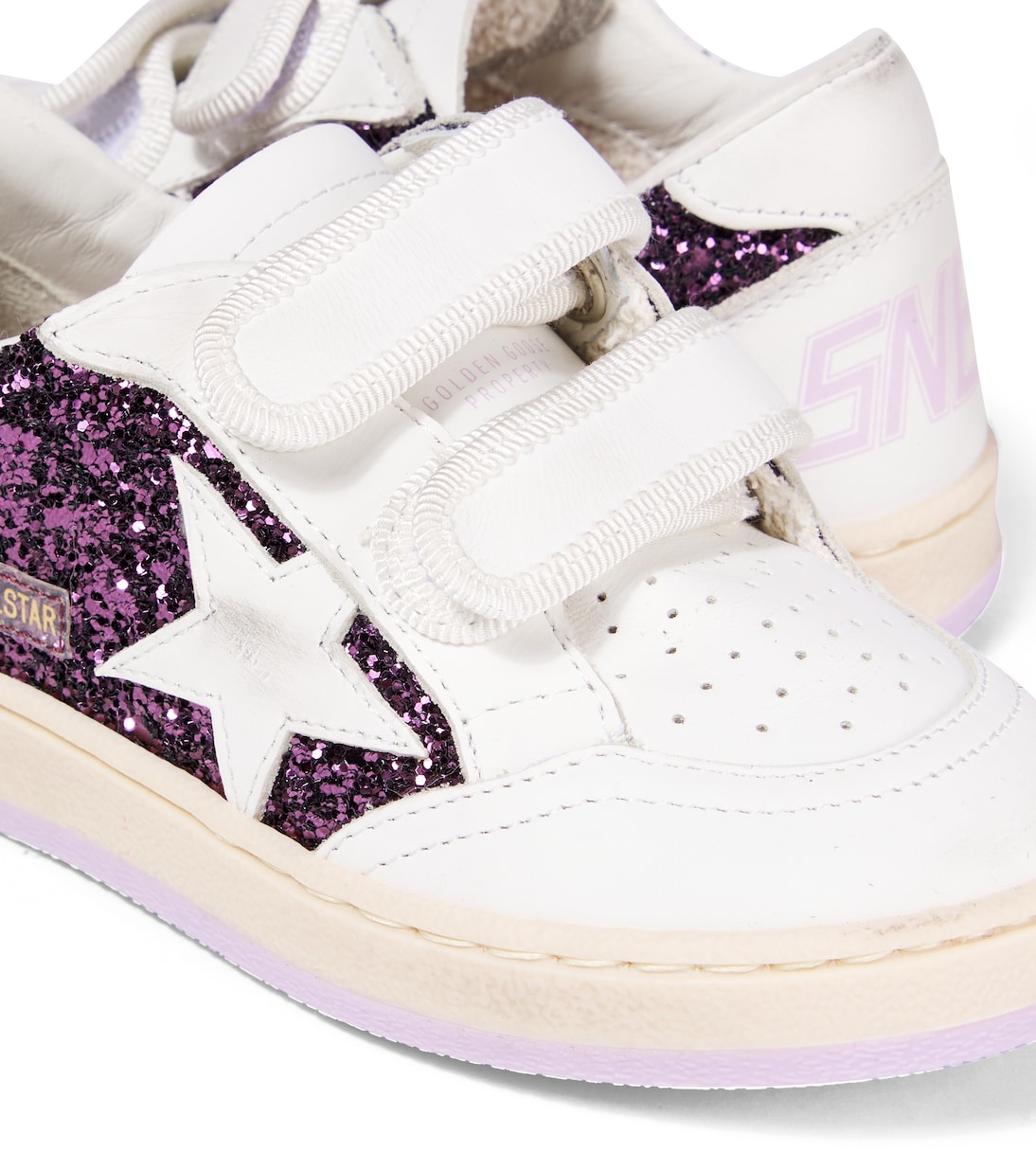 Кроссовки Ball Star с блестками и кожаными вставками Golden Goose Kids, Purple/White — фото 4