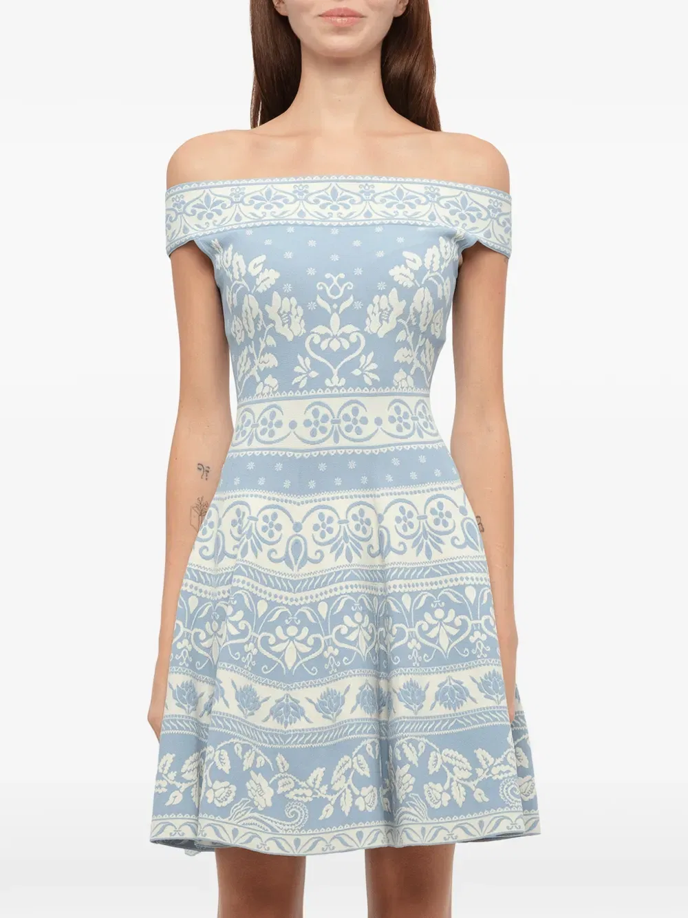 Мини-Платье с цветочным жаккардовым узором Alexander Mcqueen, синий