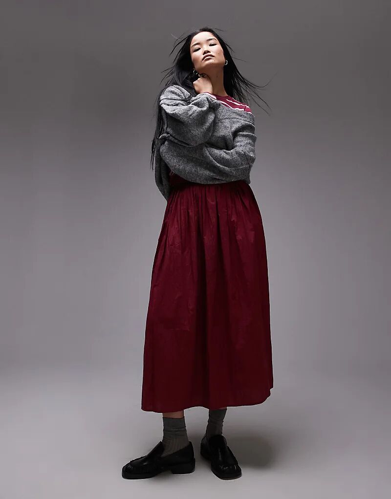 

Юбка пышная из жатого хлопка, выстиранная, бордового цвета Topshop